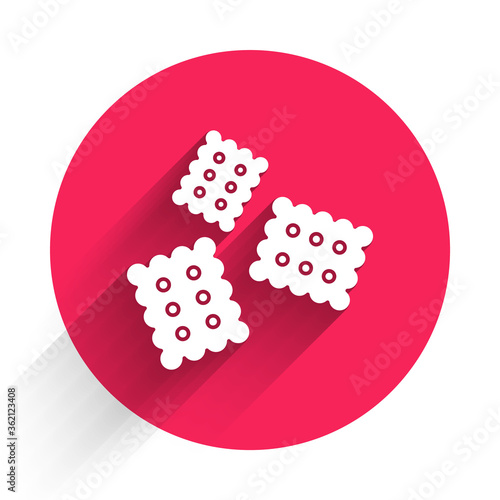 White Cracker biscuit icon isolated with long shadow. Sweet cookie. Red circle button. Vector Illustration.