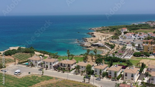 Cyprus coast with cliffs and beach aerial view