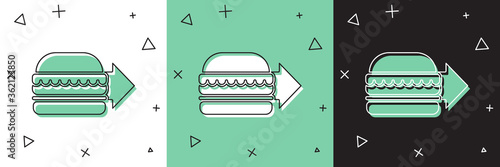 Set Online ordering and burger delivery icon isolated on white and green, black background. Vector Illustration.