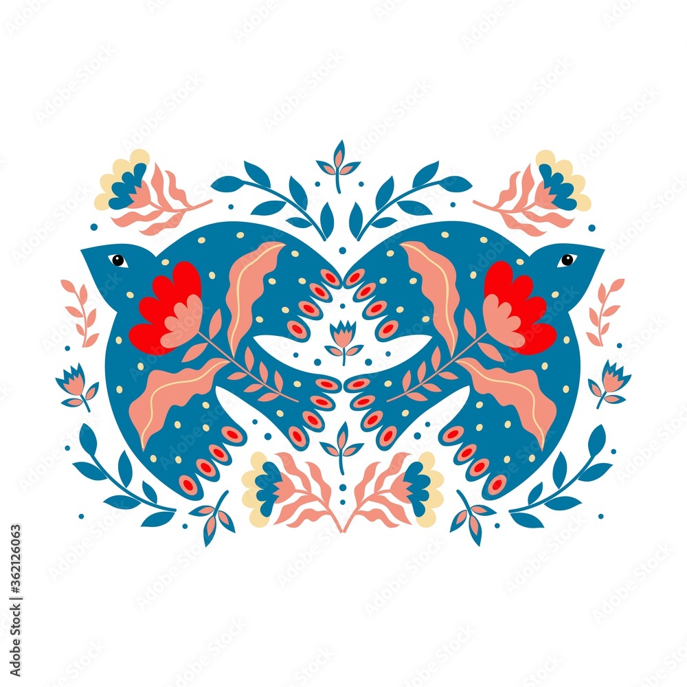 Composition of birds and flowers in folk art. Composition of birds and flowers in folk art.
