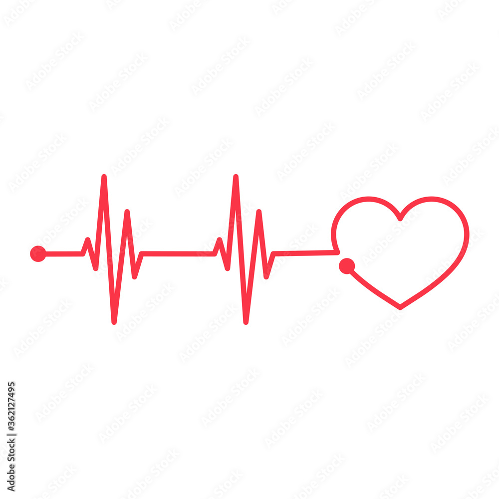 Red heart rate graph When exercising. Concept of saving the patient's life. isolate on white background. Red heart rate graph When exercising. Concept of saving the patient's life. isolate on white background.