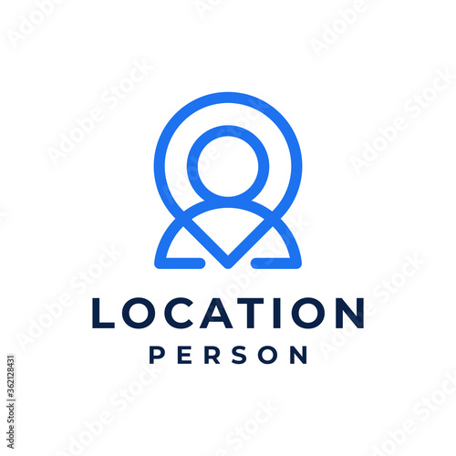 GPS logo vector modern simple line concept symbols location and person with blue color and white background