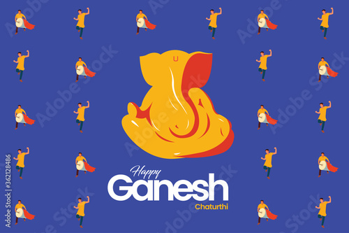 Happy Ganesh Chaturthi, Illustration of Lord Ganesha, Ganesh Chaturthi, Indian people, Ganpati Festival, Indian Festival, Festival people