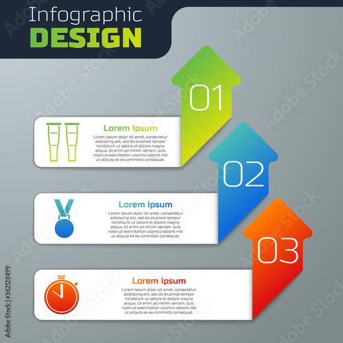 Set Crutch or crutches, Medal and Stopwatch. Business infographic template. Vector.