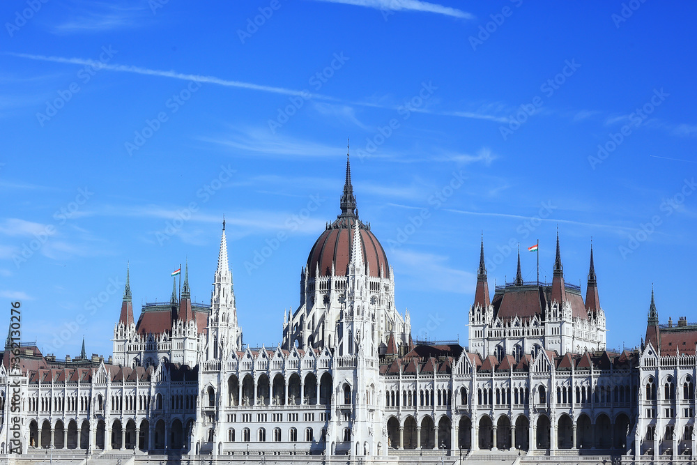 Fototapeta premium Budapest parliament landscape, tourist view of the capital of hungary in europe, architecture landscape