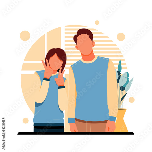 portrait of sweet couple character, flat design concept, vector illustration