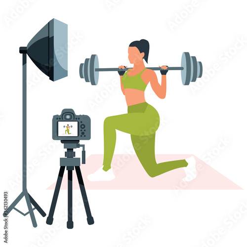 Video blogger recording video with camera and light. Vlog concept.
Cute vector illustration in flat style
