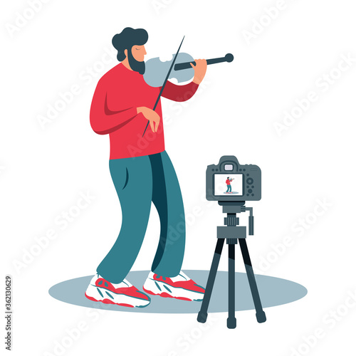 Video blogger recording video with camera and light. Vlog concept.
Cute vector illustration in flat style

