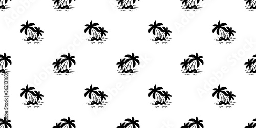 palm tree seamless pattern island coconut tree vector ocean summer beach tropical scarf isolated tile background repeat wallpaper cartoon illustration design © CNuisin