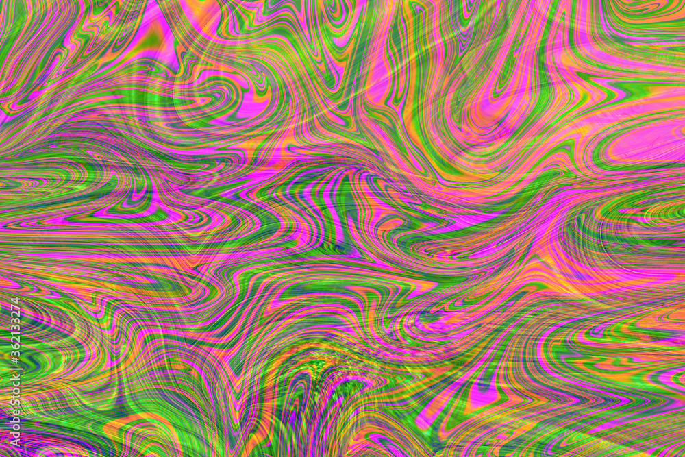 Obraz premium Colourful psychedelic background made of interweaving curved shapes. liquid splash as Illustration.