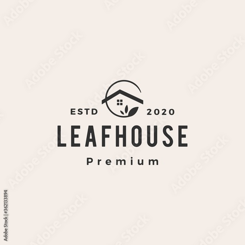leaf house home mortgage roof architect hipster vintage logo vector icon illustration