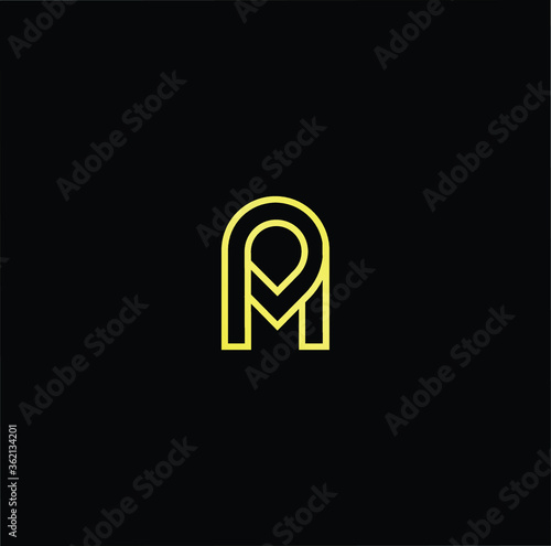 Minimal elegant monogram art logo. Outstanding professional trendy awesome artistic PM MP initial based Alphabet icon logo. Premium Business logo gold color on black background