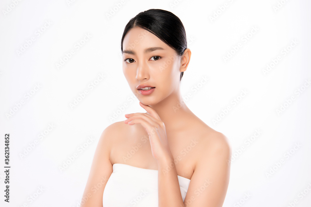Beautiful Young asian Woman touching her clean face with fresh Healthy Skin, isolated on white background, Beauty Cosmetics and Facial treatment Concept, Beautiful Young asian Woman touching her clean face with fresh Healthy Skin, isolated on white background, Beauty Cosmetics and Facial treatment Concept,