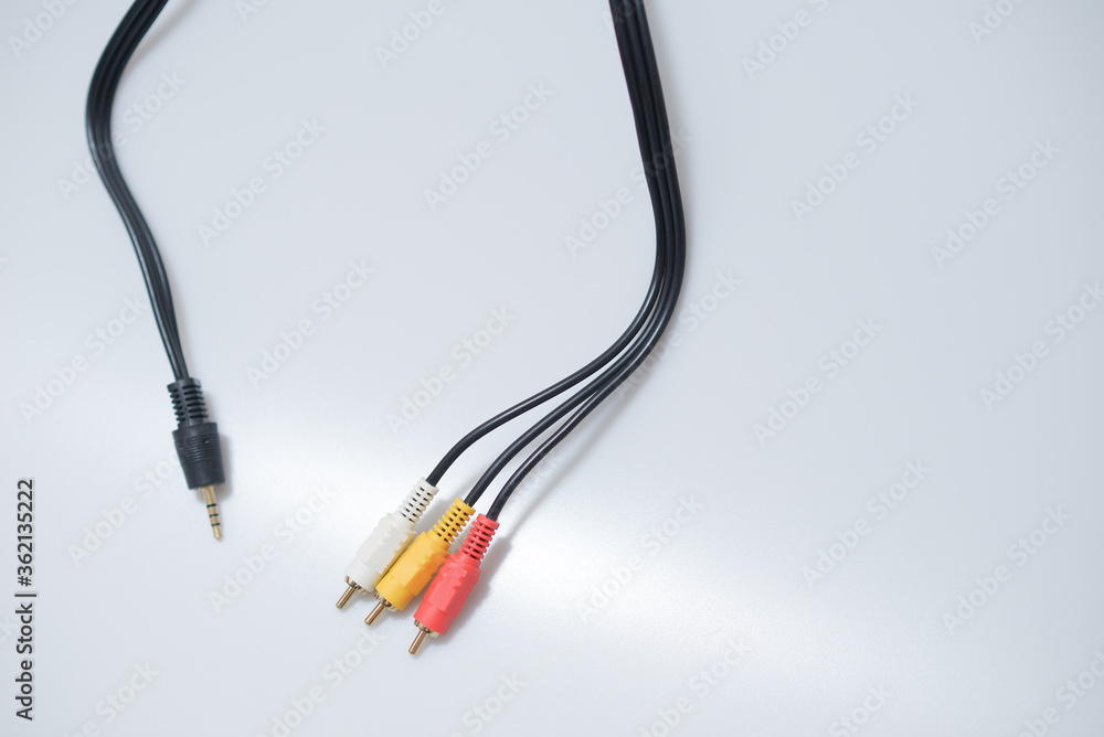 Cable Audio video cable RCA jack isolated on white Cable Audio video cable RCA jack isolated on white