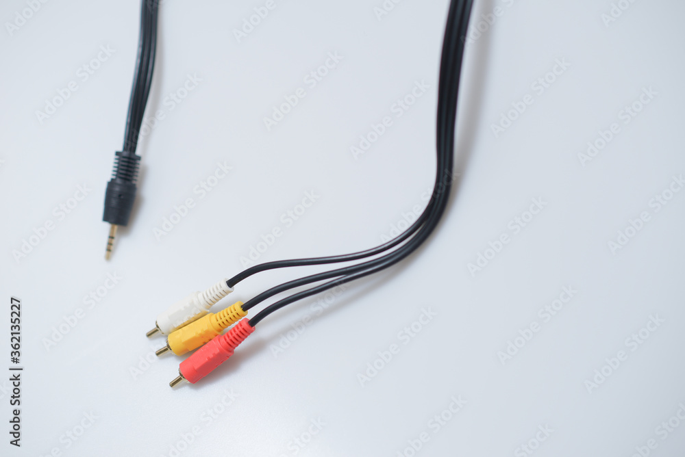 Cable Audio video cable RCA jack isolated on white Cable Audio video cable RCA jack isolated on white