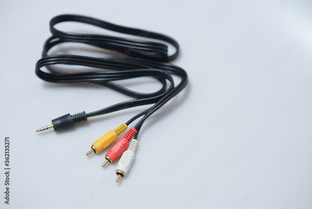 Cable Audio video cable RCA jack isolated on white
