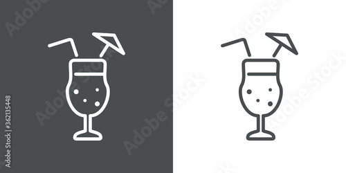 Icono plano lineal cocktail en fondo gris y fondo blanco