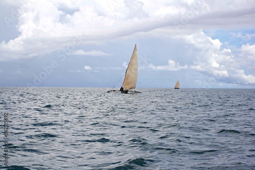 Sailing boat in the Indian Ocean off the coast of Tanzania