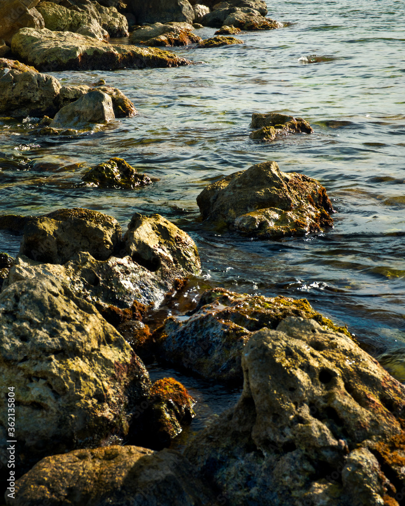 seascape at sunset rocks beach sea cloudy sky towers salento apulia seascape at sunset rocks beach sea cloudy sky towers salento apulia