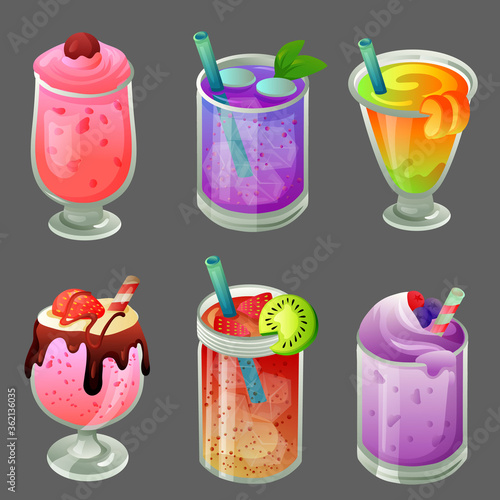 six cold beverage drink icon set