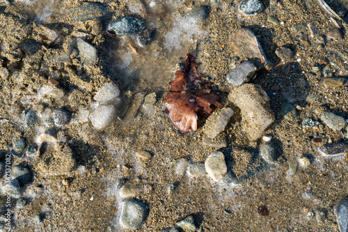 Natural background with chunks of ice in the sand