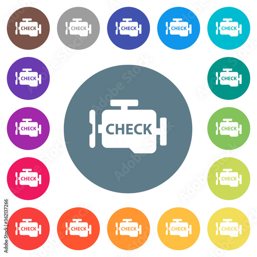 Check engine flat white icons on round color backgrounds photo