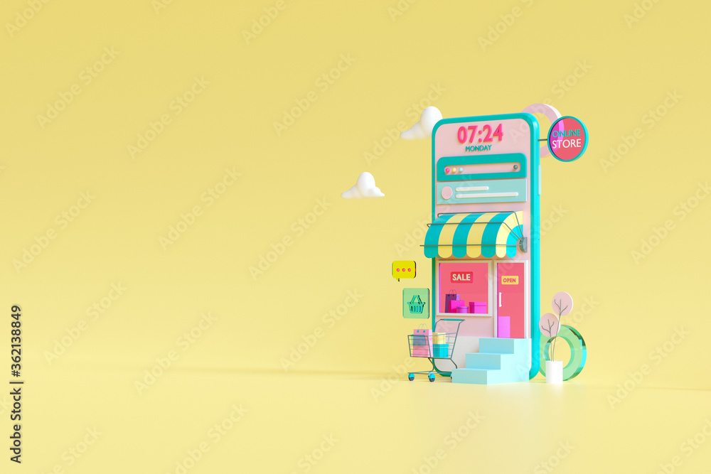 Shopping on-line online store on website mobile application 3d rendering. Shopping on-line online store on website mobile application 3d rendering.