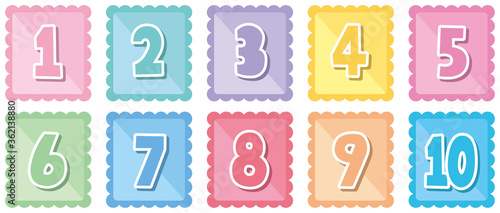 切手風カラフル数字のイラスト