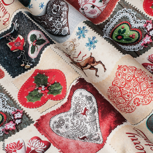 Christmas hearts Fabric with natural texture, Cloth backdrop © Pavlo Malitskyi
