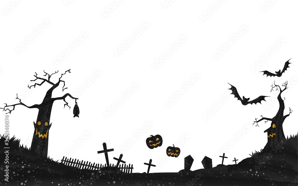 ハロウィンのカボチャと枯れ木のお化けがいる不気味な墓地の背景 Stock Vector Adobe Stock