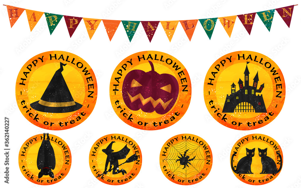 ハロウィンアイコンセット ジャックオーランタンや古城のアイコン Stock Vector Adobe Stock