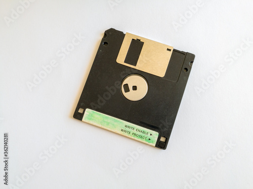 Floppy disk, object isolated on white background, outdated technology.