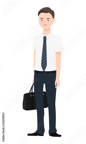 夏に半袖Yシャツを着たスーツ姿の男性のイラスト。