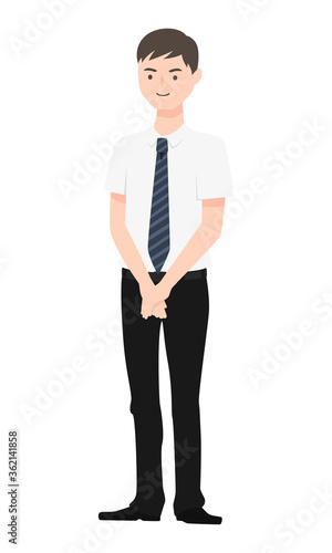 半袖のYシャツを着たスーツ姿の若い男性のイラスト。