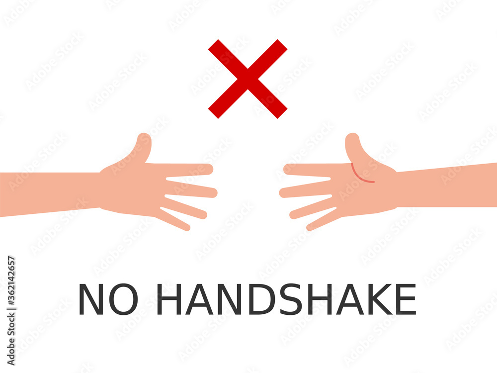 No handshakes symbol on white background. Two arms reaching out for each  other. Avoid touching. Stop handshake greeting gesture. Cartoon hands with  open palms. Vector illustration, flat, clip art. Stock Vector |