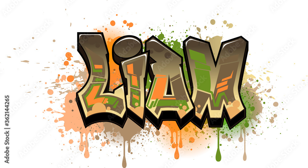 Liam. A cool Graffiti Styled Name design Inspired by street art culture. If  you know someone with this name it's the perfect gift. Stock-Illustration |  Adobe Stock