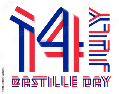July 14, France National Day - Bastille day congratulatory design with French flag colors.