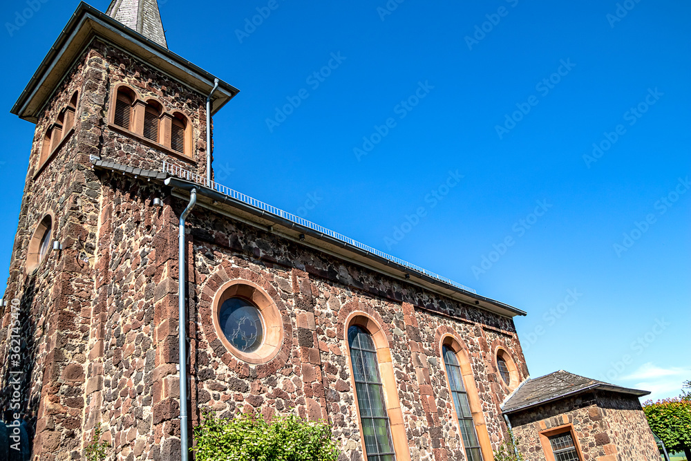 Historic Sankt Bonifatius Church in a tiny village Butterstadt, Main Kinzig Kreis, Hesse, Germany