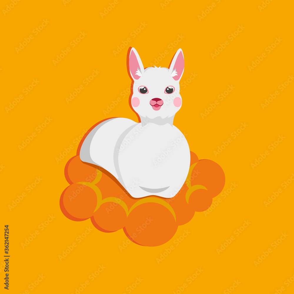 Vector illustration of alpaca / cute alpaca / alpaca on an orange cloud / alpaca print Vector illustration of alpaca / cute alpaca / alpaca on an orange cloud / alpaca print