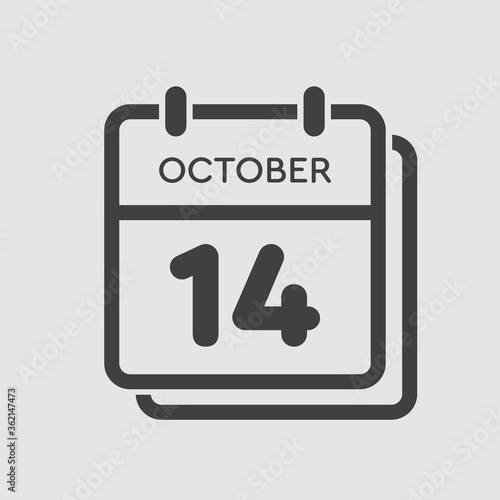 Calendar icon day 14 October, template icon date