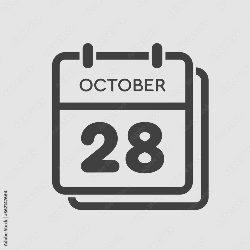 Calendar icon day 28 October, template icon date Calendar icon day 28 October, template icon date