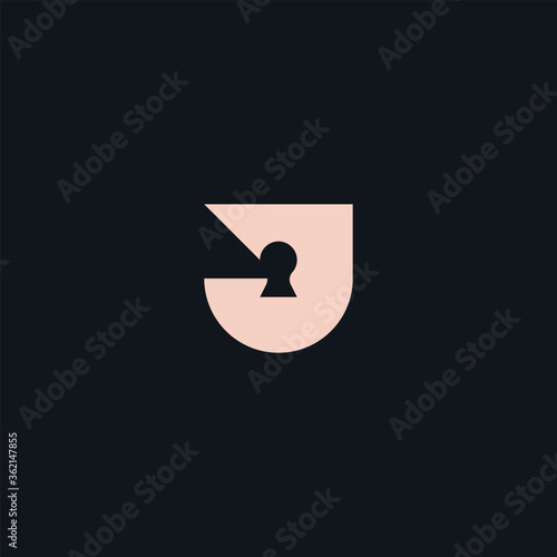 Monochrome vector logo in a simple style with the shape of the letter j. key hole.