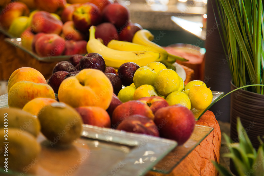 Variety of fruit pieces on a buffet table