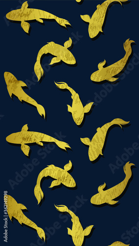 Golden koi fish pattern. Vector background