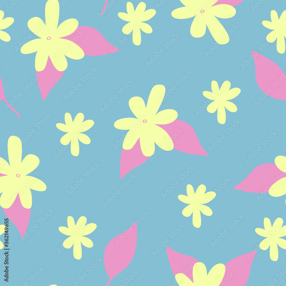 Vector seamless pattern with simple pastel flowers and leaves Vector seamless pattern with simple pastel flowers and leaves