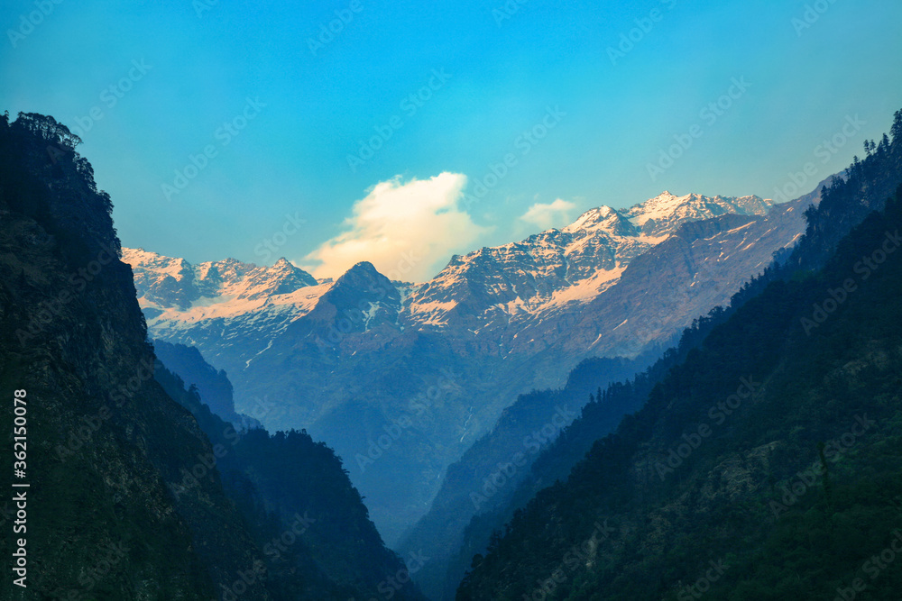 Beautiful scenic landscape of the Himalaya at way to yamunotri, uttarakhand, India.