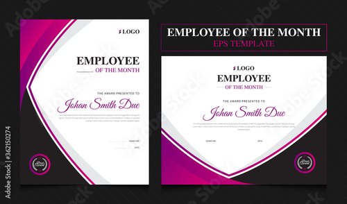 Employee of the month award template | Employee Certificate Template design with 2 variation | Colorful Award Template  photo