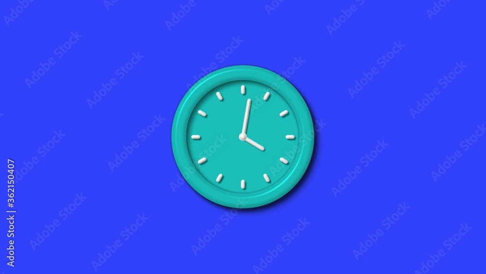 New cyan color 3d wall clock isolated on blue background,Clock footage
