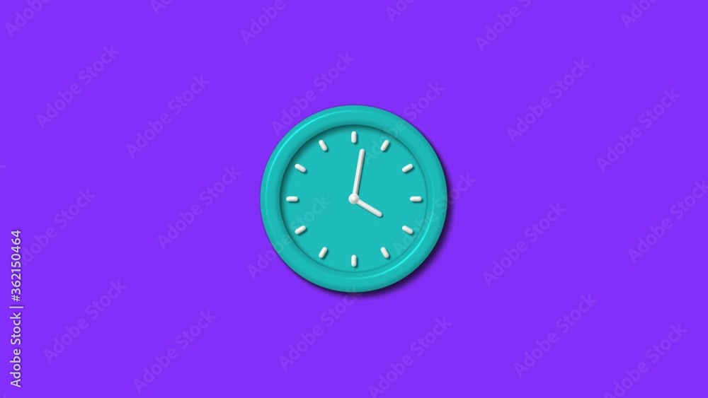 New cyan color 3d wall clock isolated on purple background,12 hours clock footage New cyan color 3d wall clock isolated on purple background,12 hours clock footage