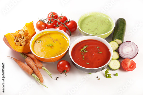 bowl of vegetable soup and ingredient